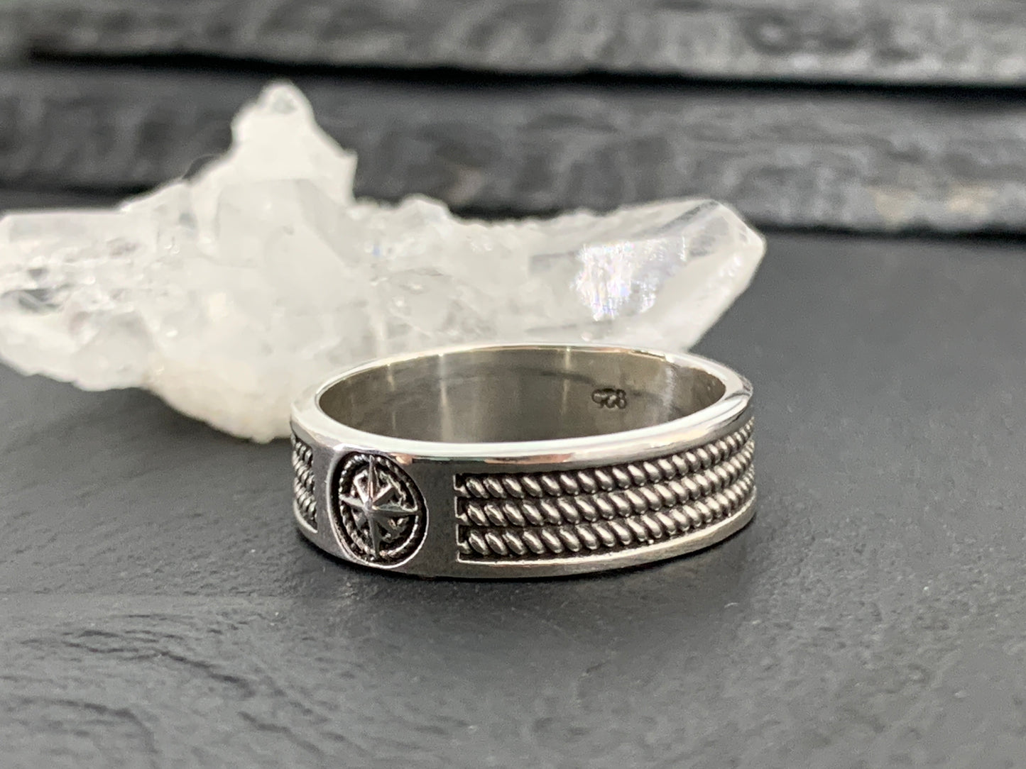 Sterling Silver Compass Ring. Nautical Star Ring. Traveler Protection Ring
