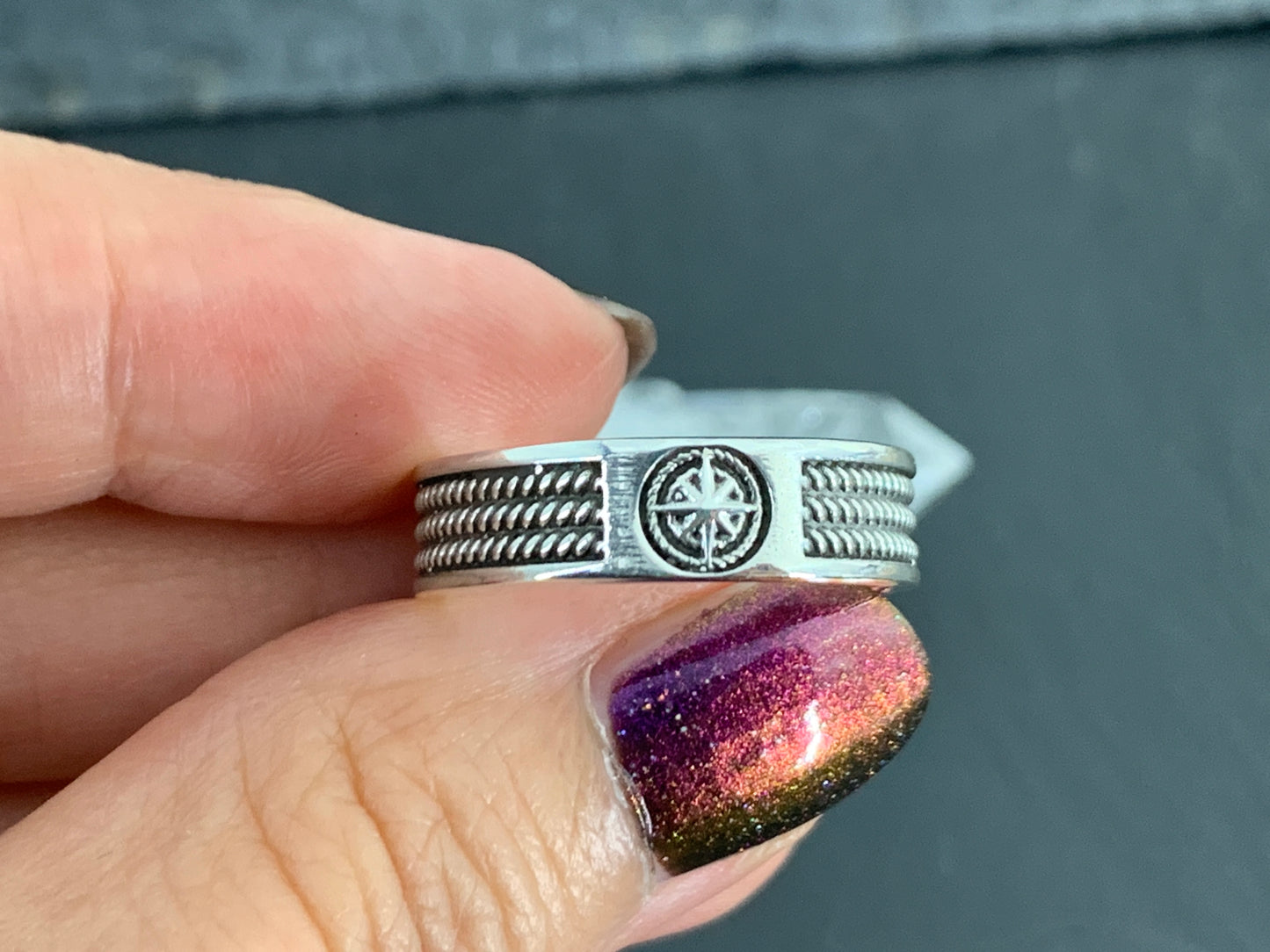 Sterling Silver Compass Ring. Nautical Star Ring. Traveler Protection Ring