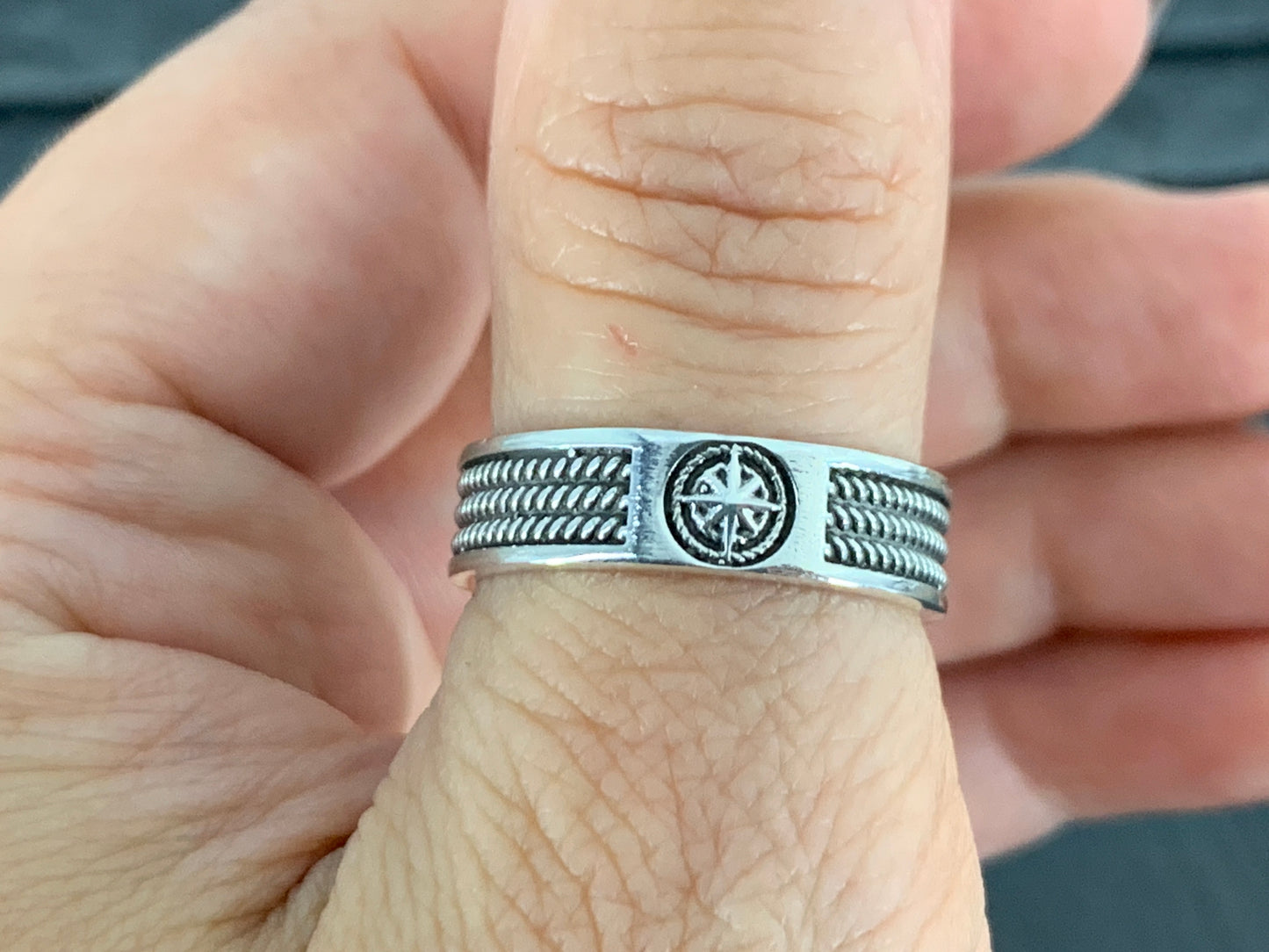 Sterling Silver Compass Ring. Nautical Star Ring. Traveler Protection Ring