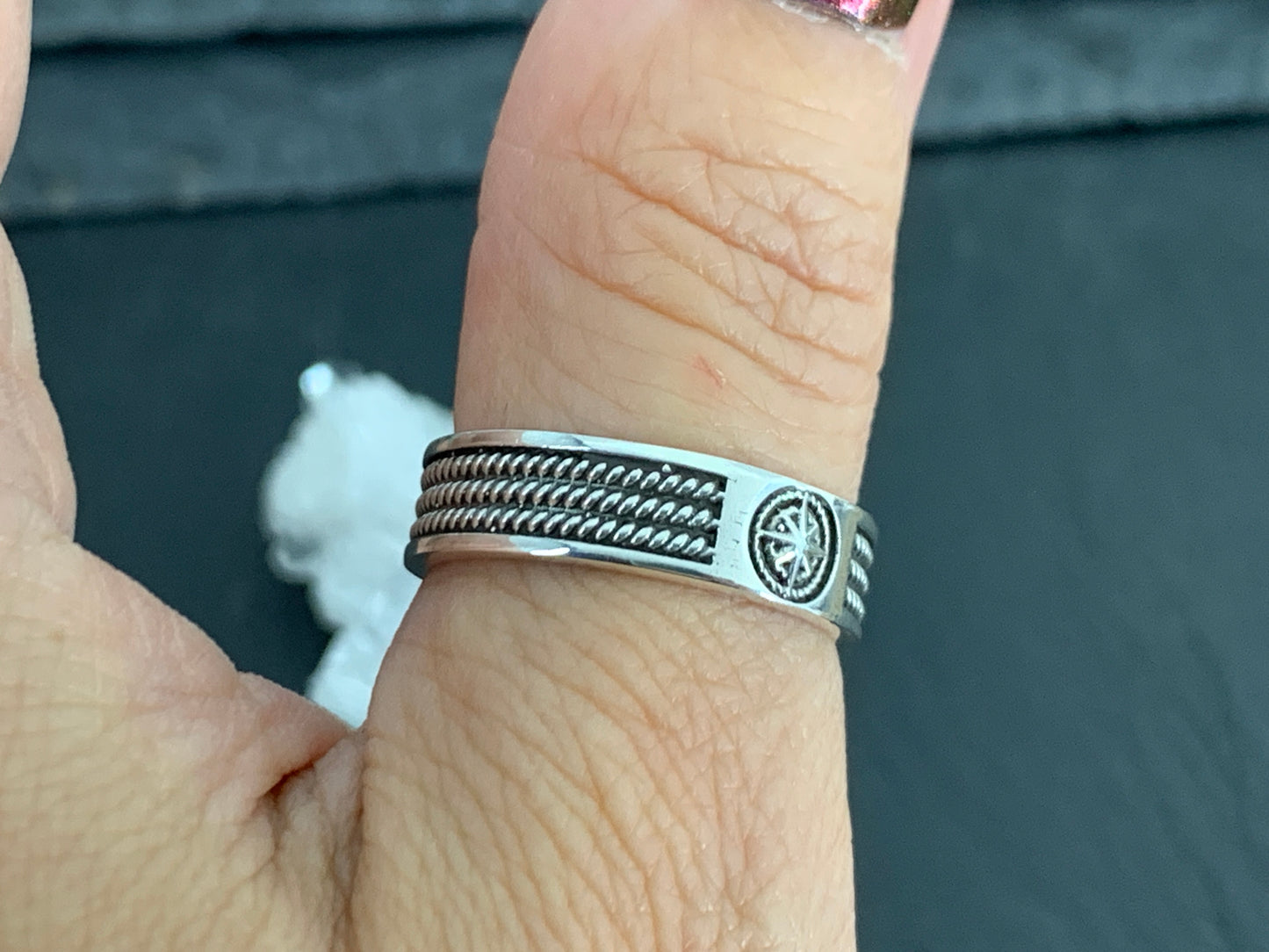 Sterling Silver Compass Ring. Nautical Star Ring. Traveler Protection Ring
