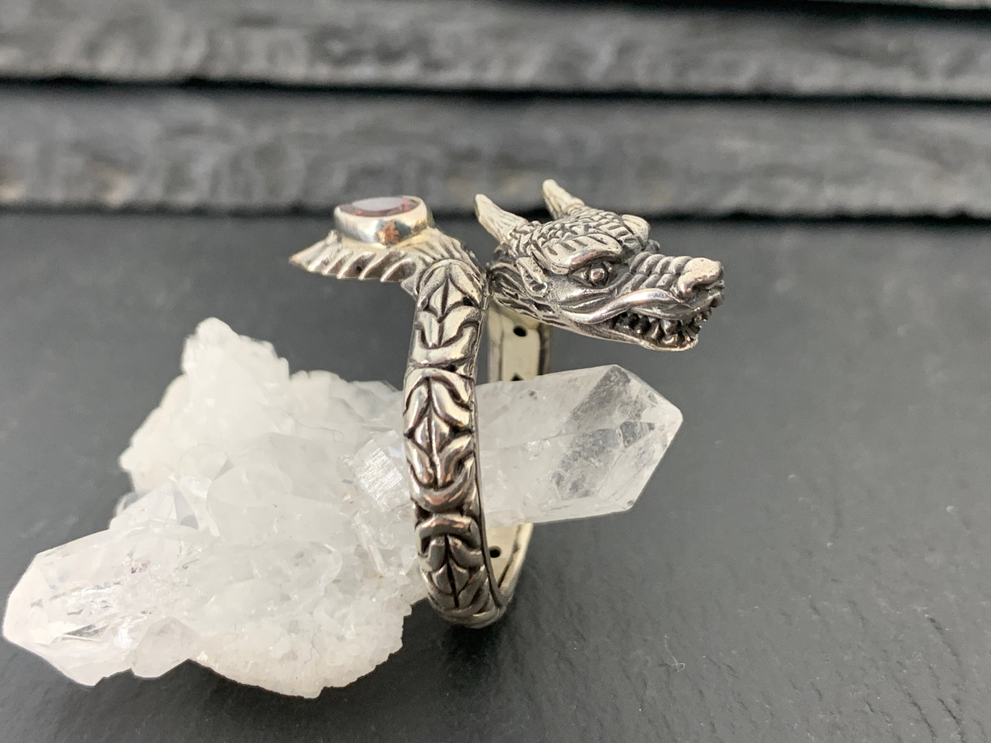 Sterling Silver Garnet Ring. Sterling Silver Dragon Ring