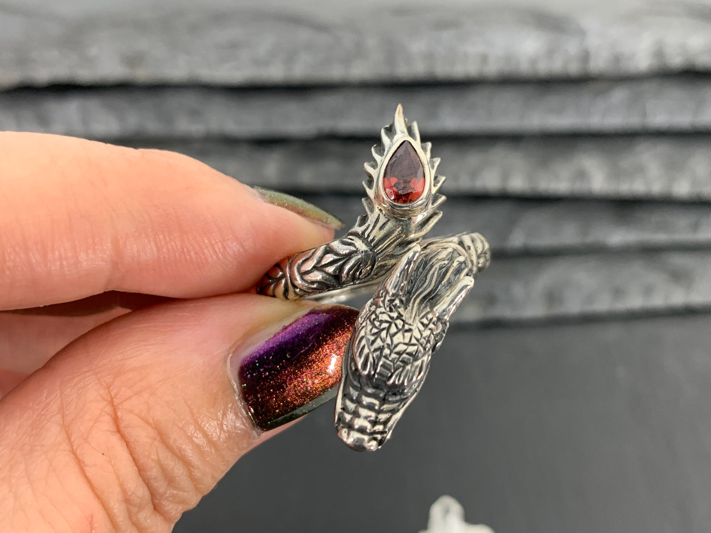 Sterling Silver Garnet Ring. Sterling Silver Dragon Ring