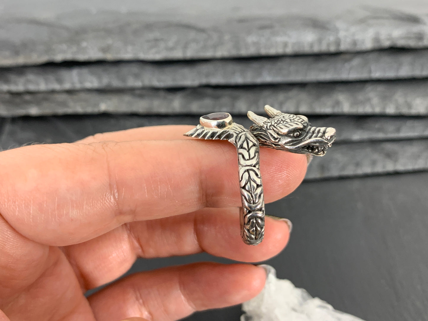 Sterling Silver Garnet Ring. Sterling Silver Dragon Ring