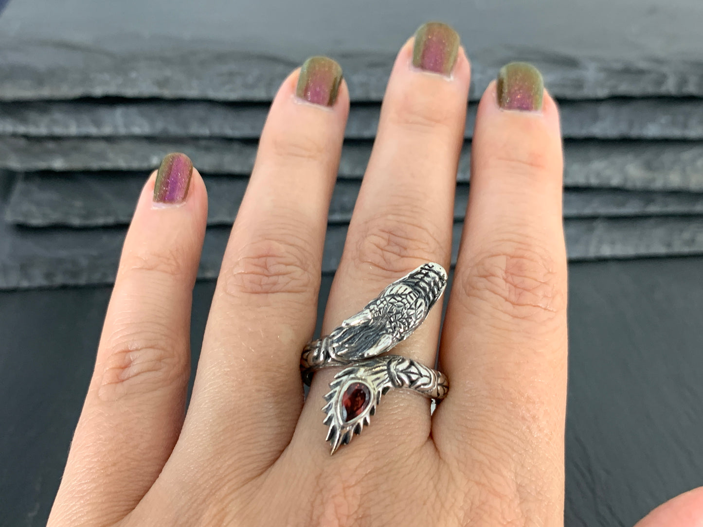 Sterling Silver Garnet Ring. Sterling Silver Dragon Ring