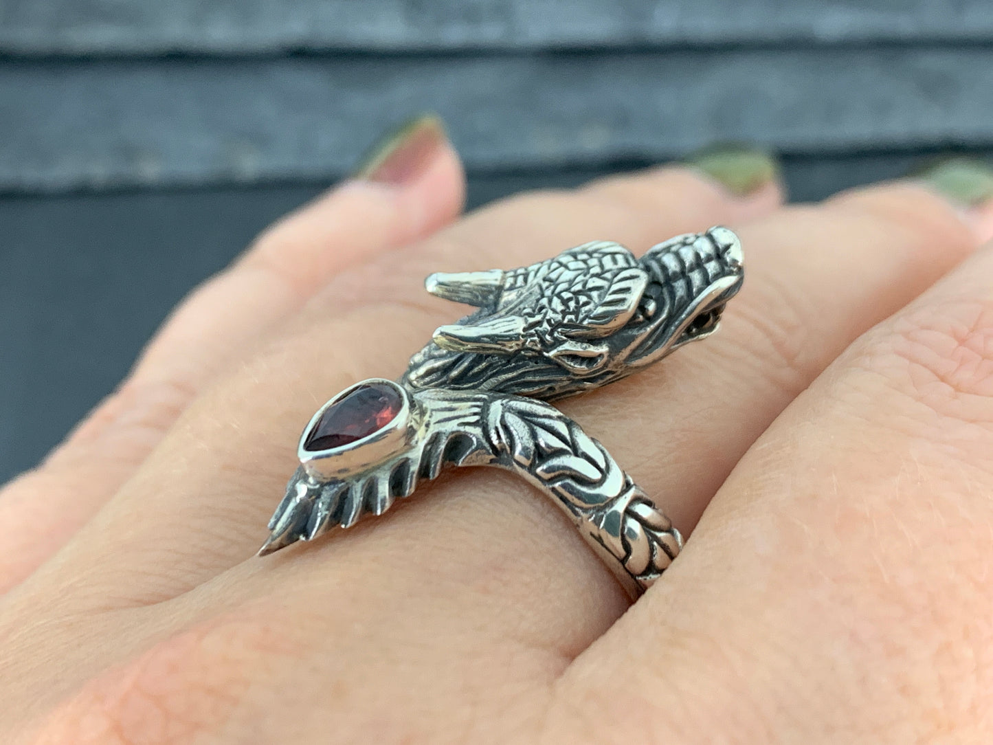 Sterling Silver Garnet Ring. Sterling Silver Dragon Ring