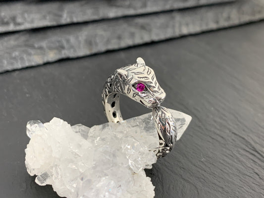 Sterling Silver Garnet Ring. Panther Ring  –  Gothic Animal Jewelry