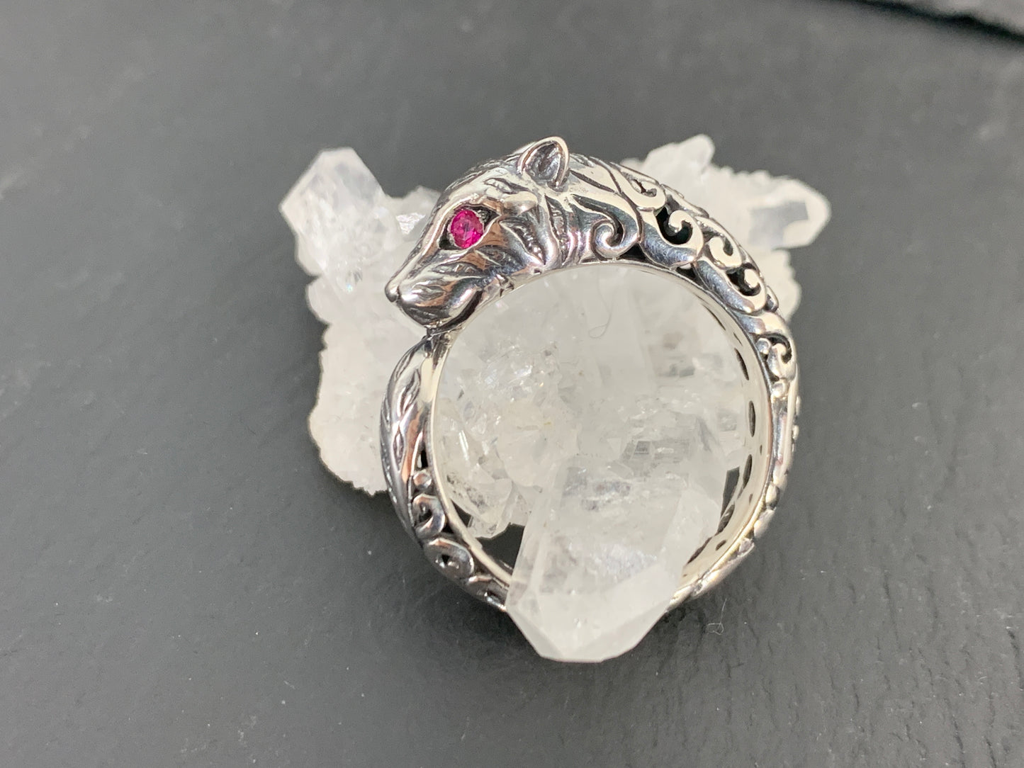 Sterling Silver Garnet Ring. Panther Ring  –  Gothic Animal Jewelry