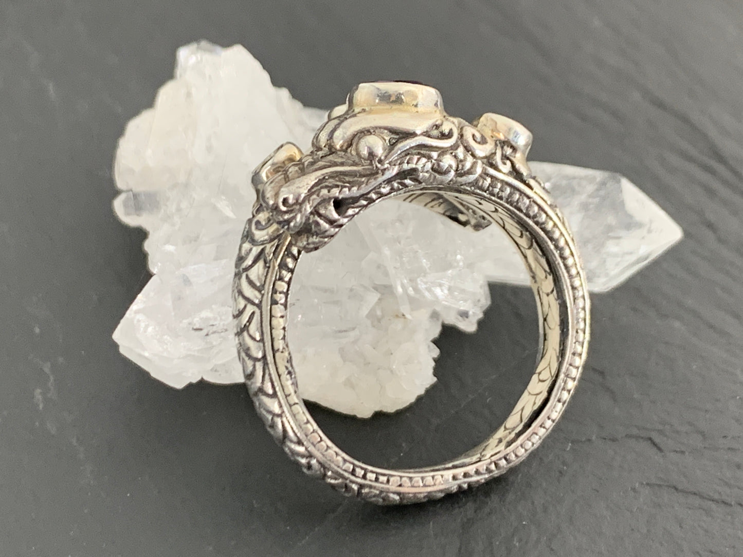Sterling Silver Gemstone Rins – Amethyst, Peridot, Garnet. Ornate Boho Ring