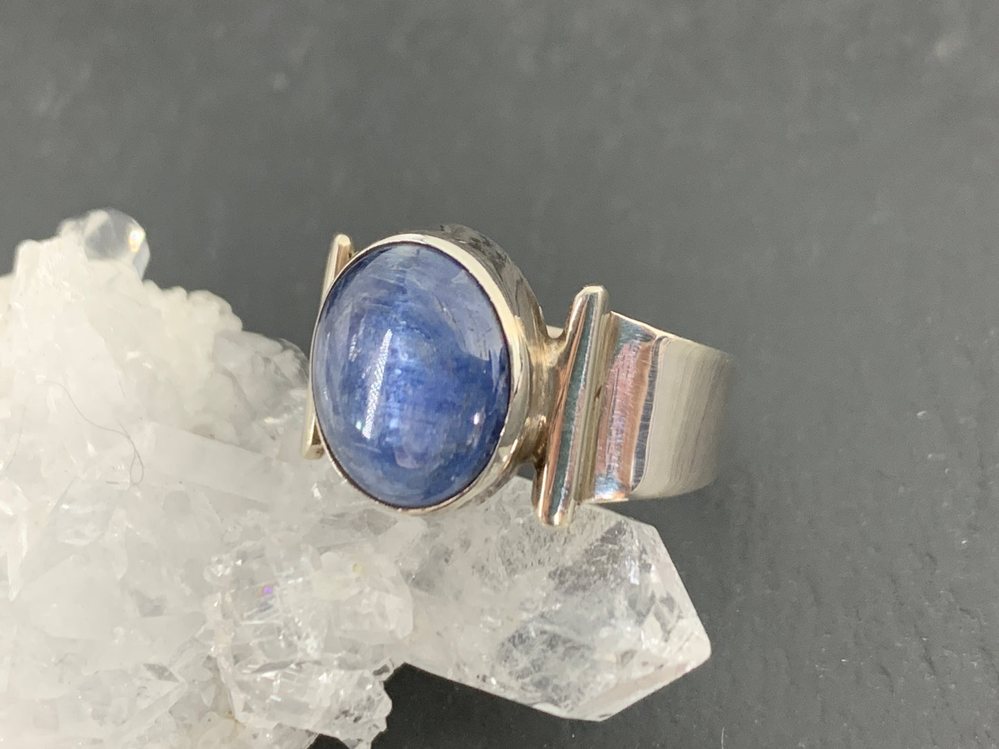 Sterling Silver Kyanite Ring – 9x12mm Oval Gemstone. Handmade Blue Crystal Jewelry
