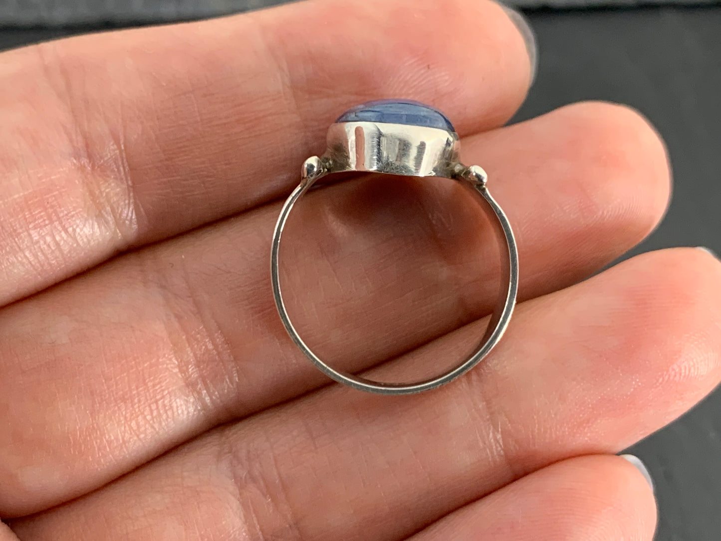 Sterling Silver Kyanite Ring – 9x12mm Oval Gemstone. Handmade Blue Crystal Jewelry