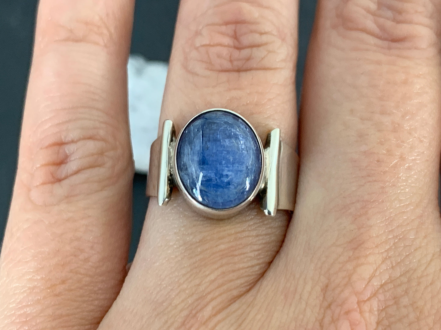 Sterling Silver Kyanite Ring – 9x12mm Oval Gemstone. Handmade Blue Crystal Jewelry