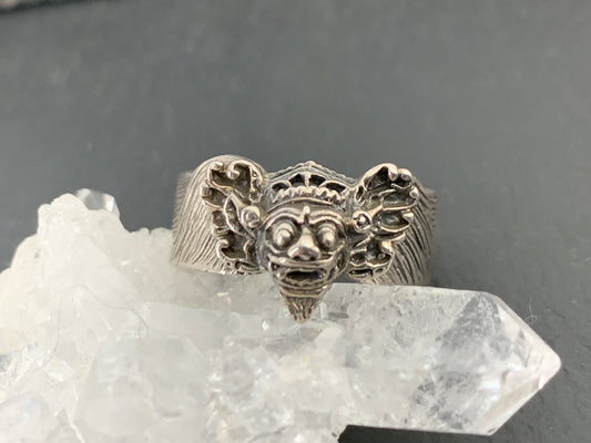 Sterling Silver Balinese Demon Ring – Gothic Mythical Face Jewelry Ring Size 8