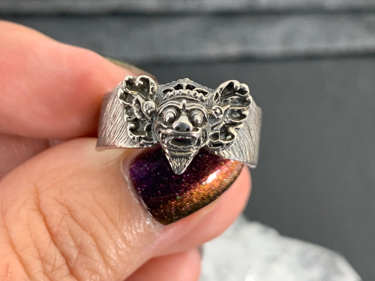 Sterling Silver Balinese Demon Ring – Gothic Mythical Face Jewelry Ring Size 8