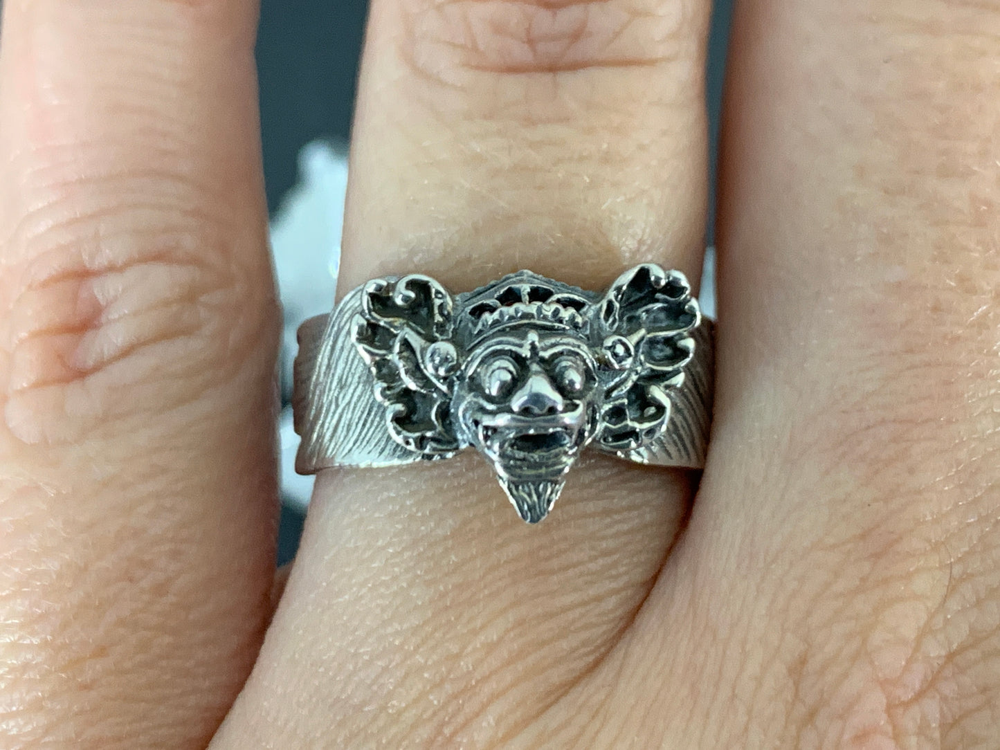 Sterling Silver Balinese Demon Ring – Gothic Mythical Face Jewelry Ring Size 8