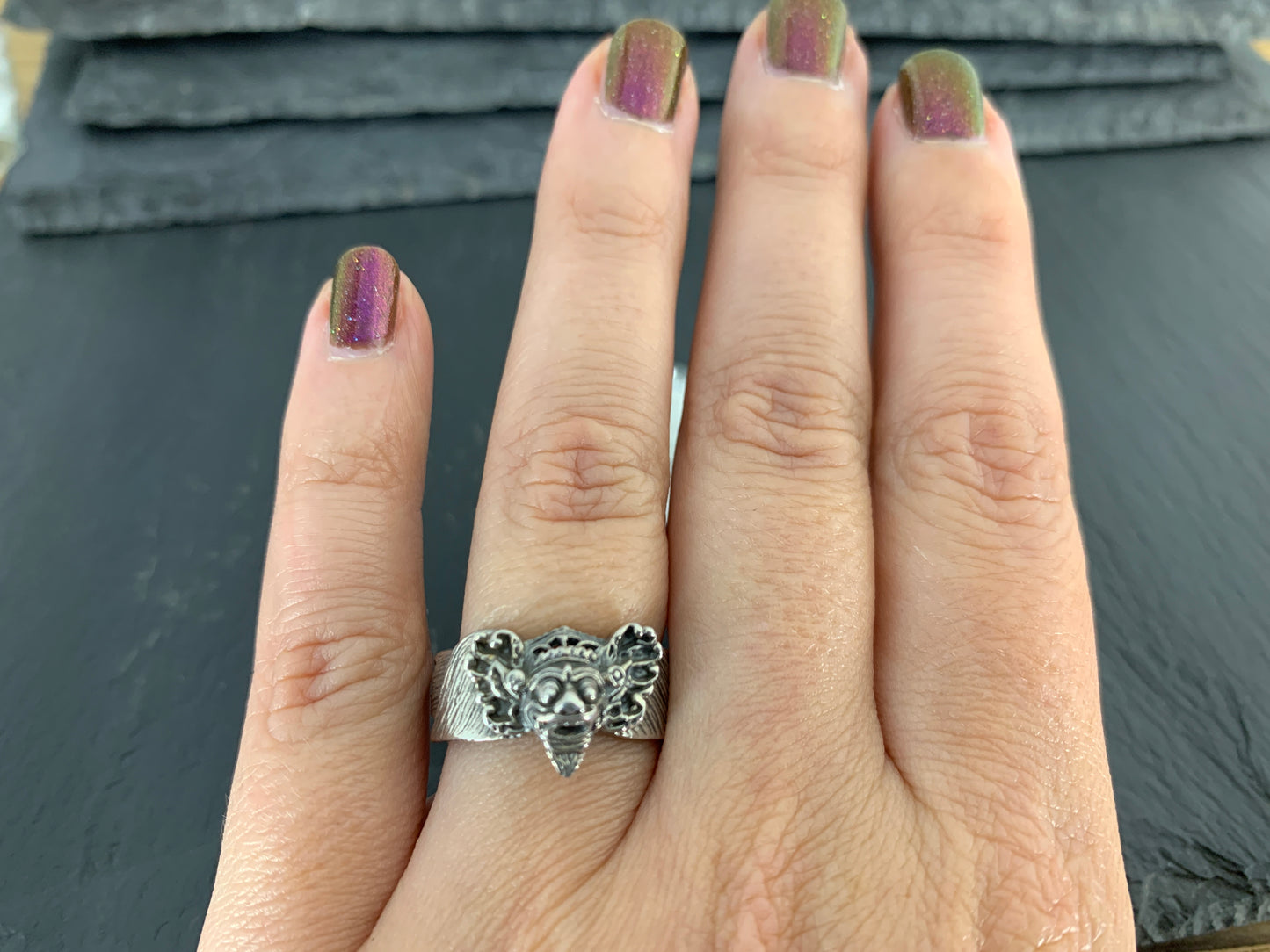 Sterling Silver Balinese Demon Ring – Gothic Mythical Face Jewelry Ring Size 8