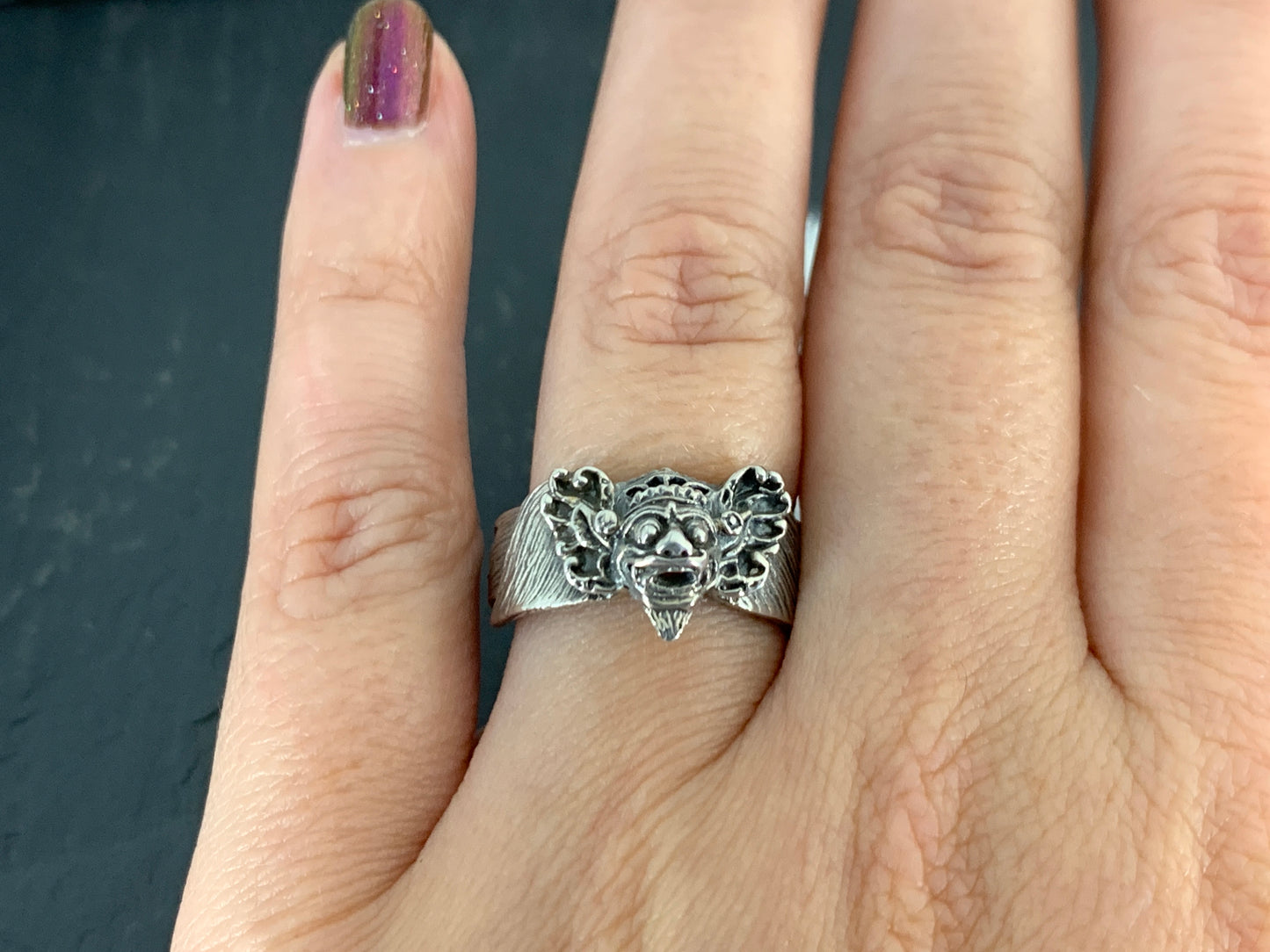 Sterling Silver Balinese Demon Ring – Gothic Mythical Face Jewelry Ring Size 8