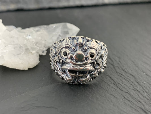 Sterling Silver Barong Mask Ring – Balinese Demon Ring – Handmade Tribal Statement Jewelry for Men