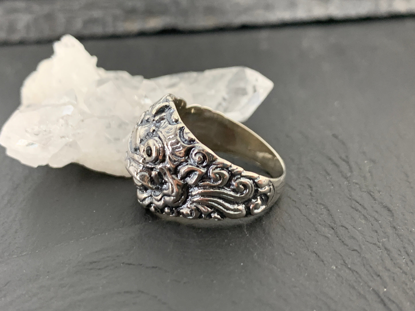 Sterling Silver Barong Mask Ring – Balinese Demon Ring – Handmade Tribal Statement Jewelry for Men