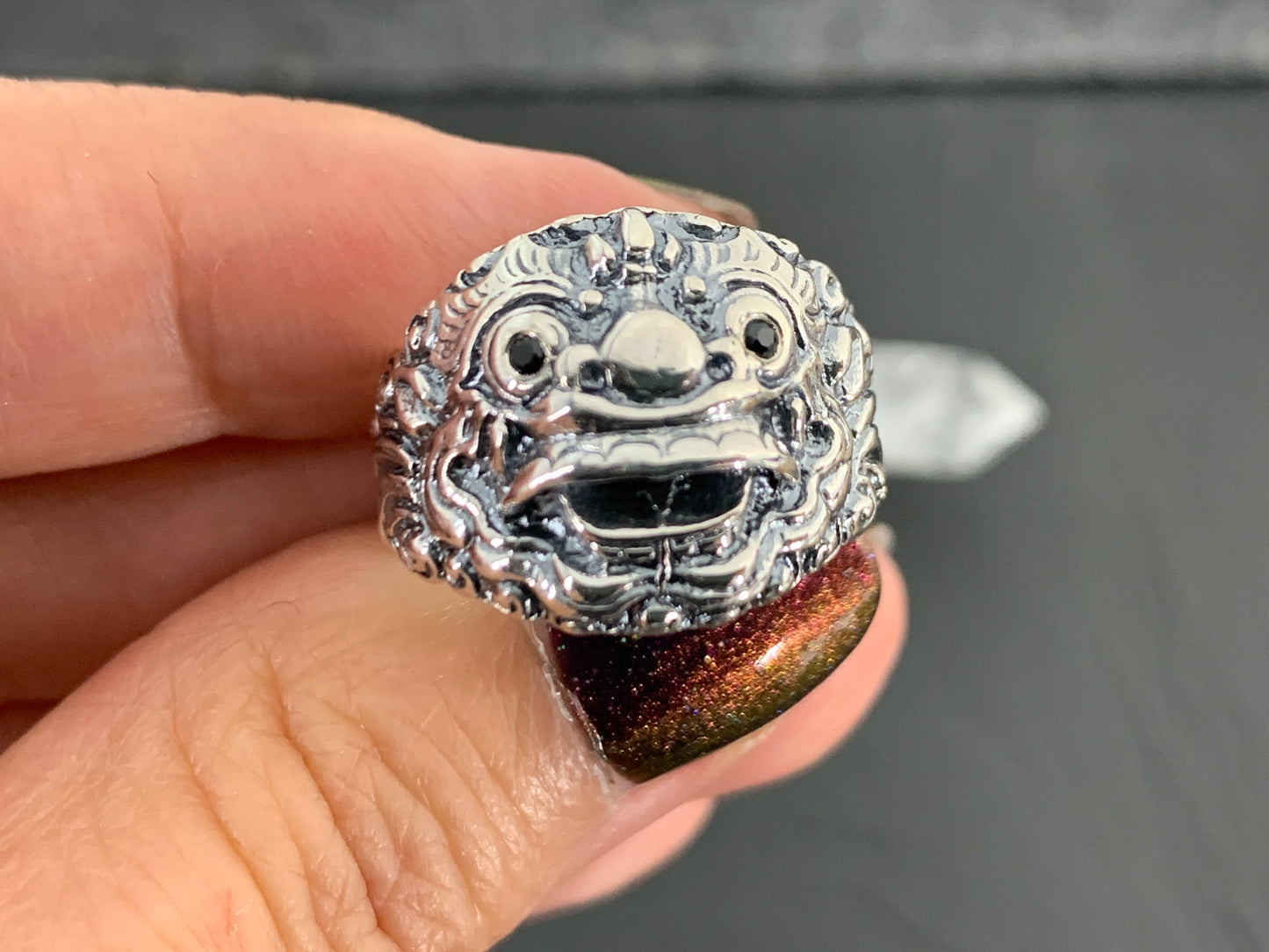 Sterling Silver Barong Mask Ring – Balinese Demon Ring – Handmade Tribal Statement Jewelry for Men