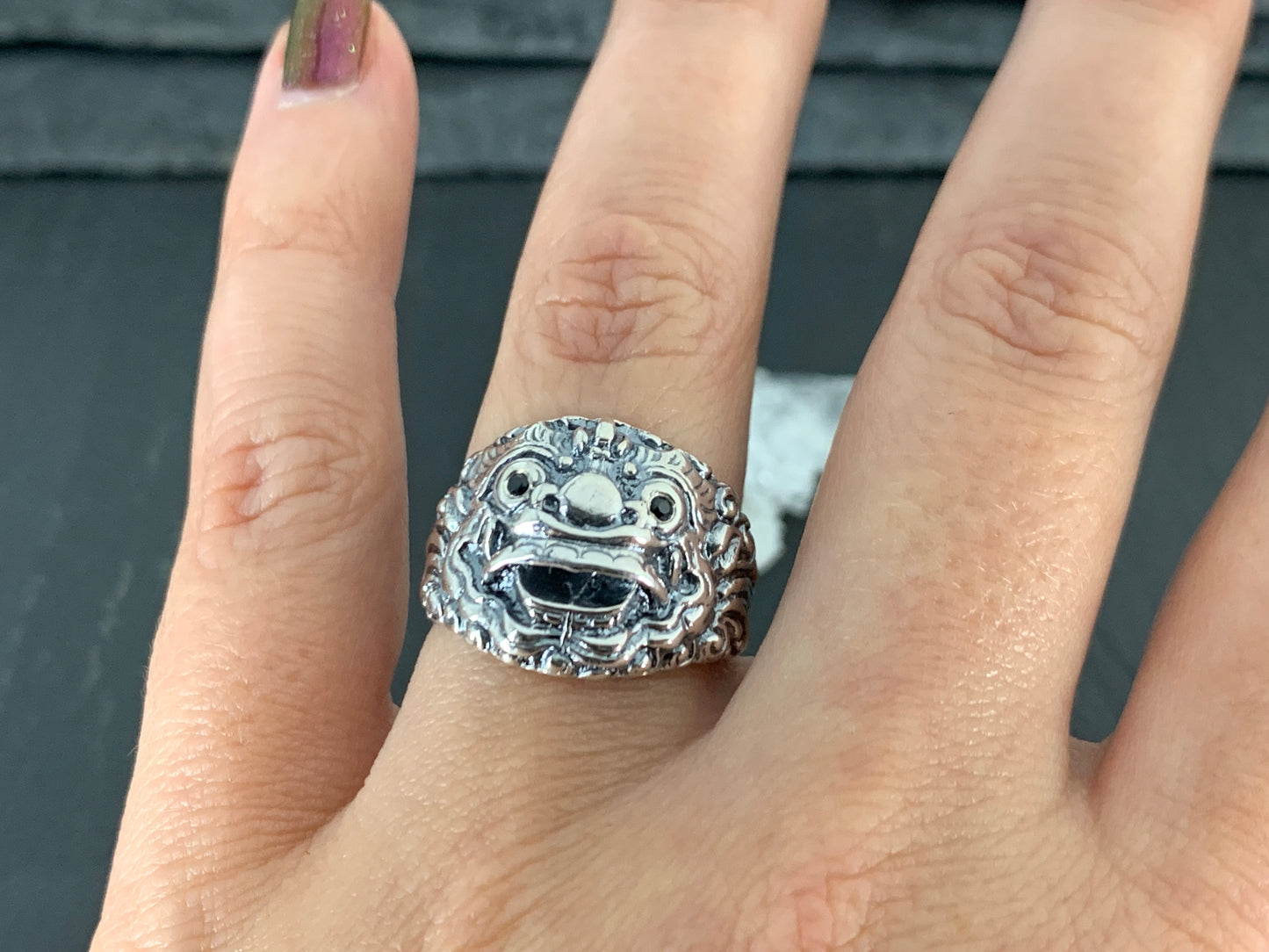 Sterling Silver Barong Mask Ring – Balinese Demon Ring – Handmade Tribal Statement Jewelry for Men
