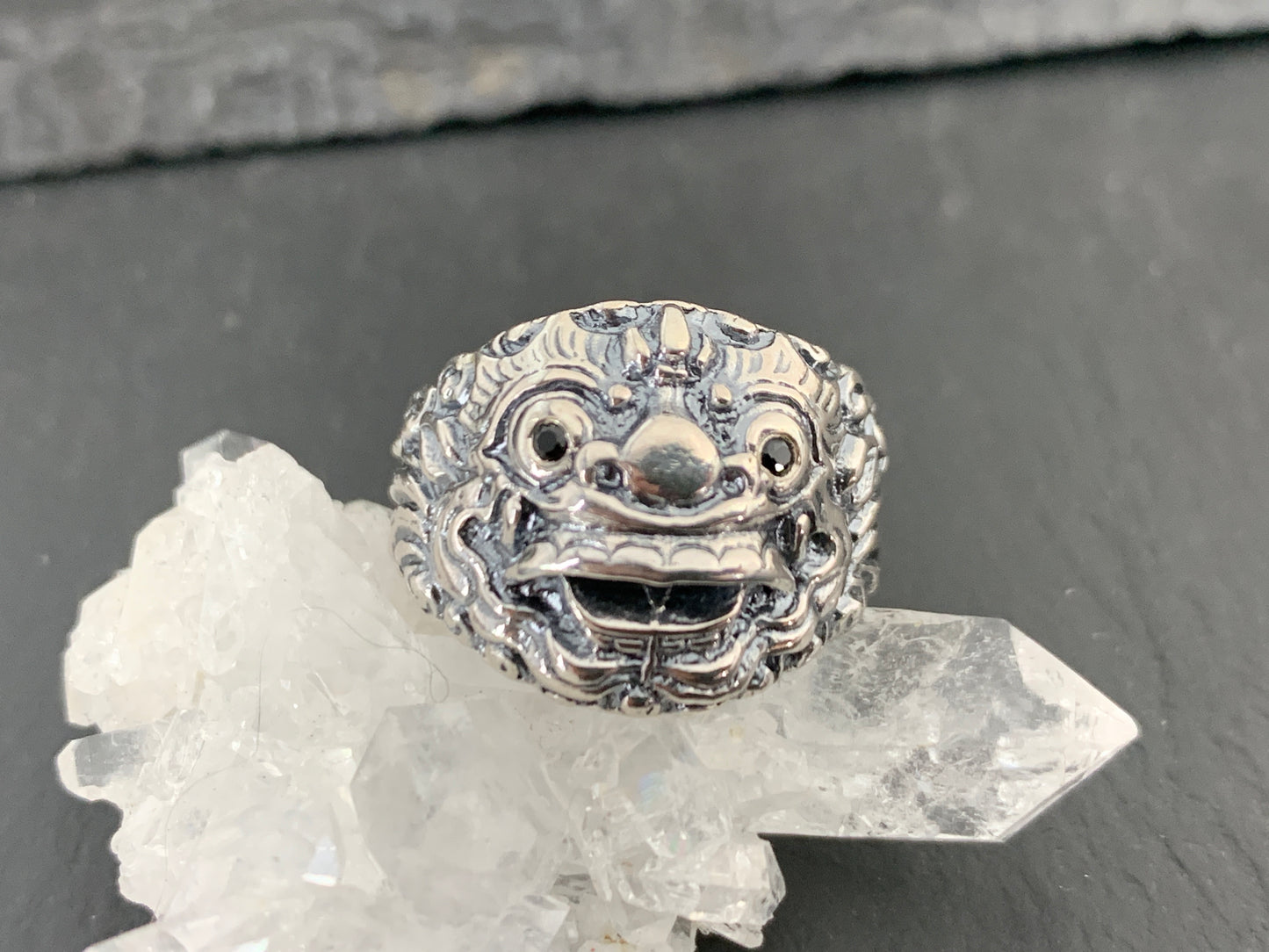 Sterling Silver Barong Mask Ring – Balinese Demon Ring – Handmade Tribal Statement Jewelry for Men