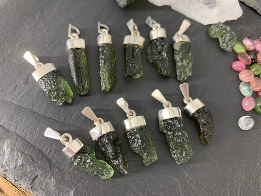 Moldavite In Silver Cup Pendant