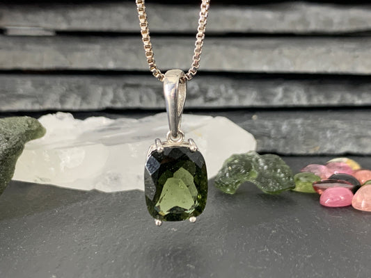 Faceted Moldavite Pendant - Rectangle Shape Pendant