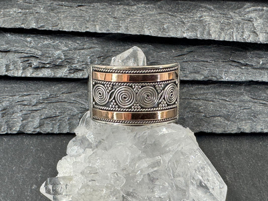 Tribal Path With Swirls Sterling Silver Gold Platted ring 10US