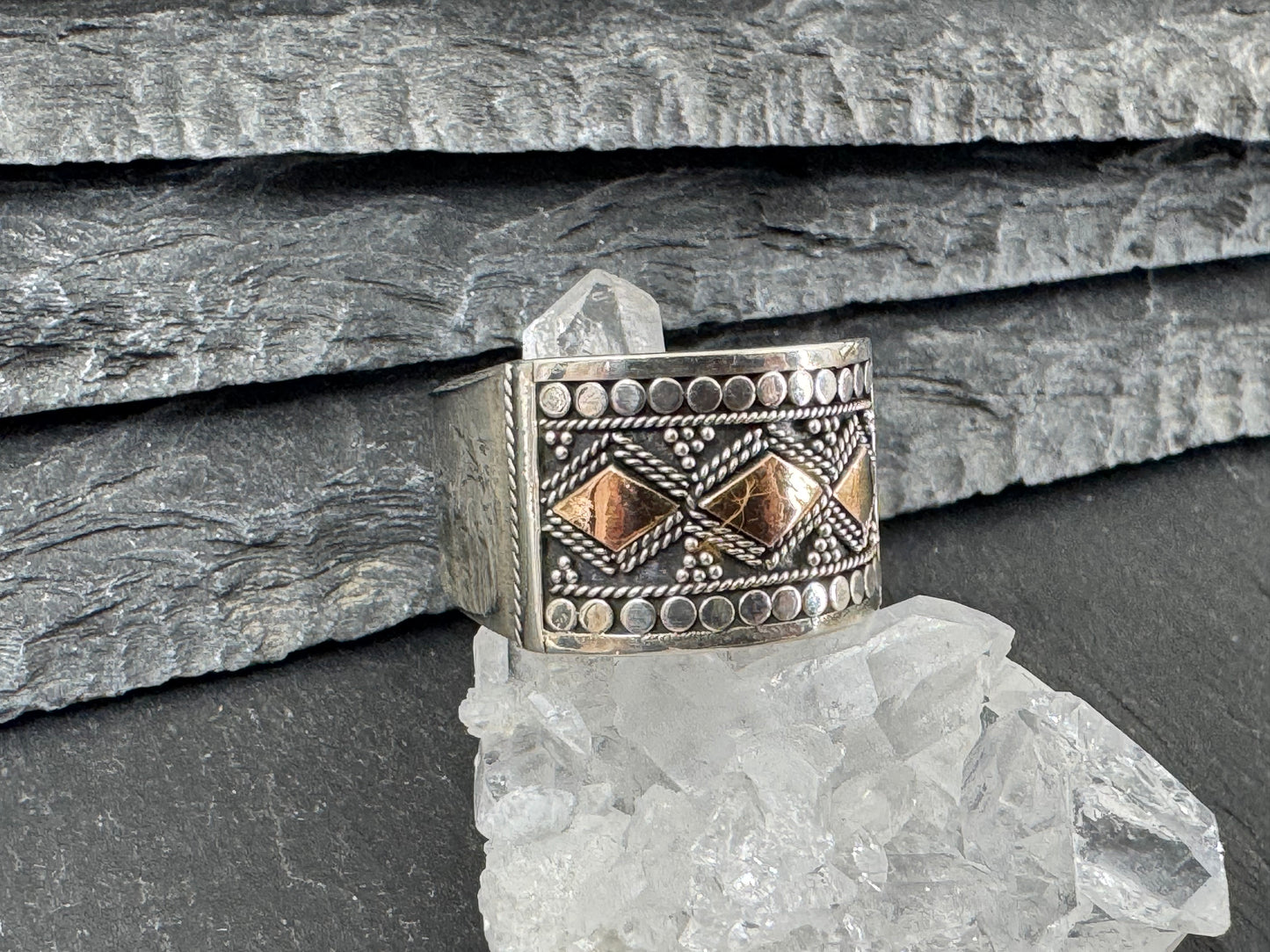 Tribal Sterling Silver Gold Platted ring 9.5US