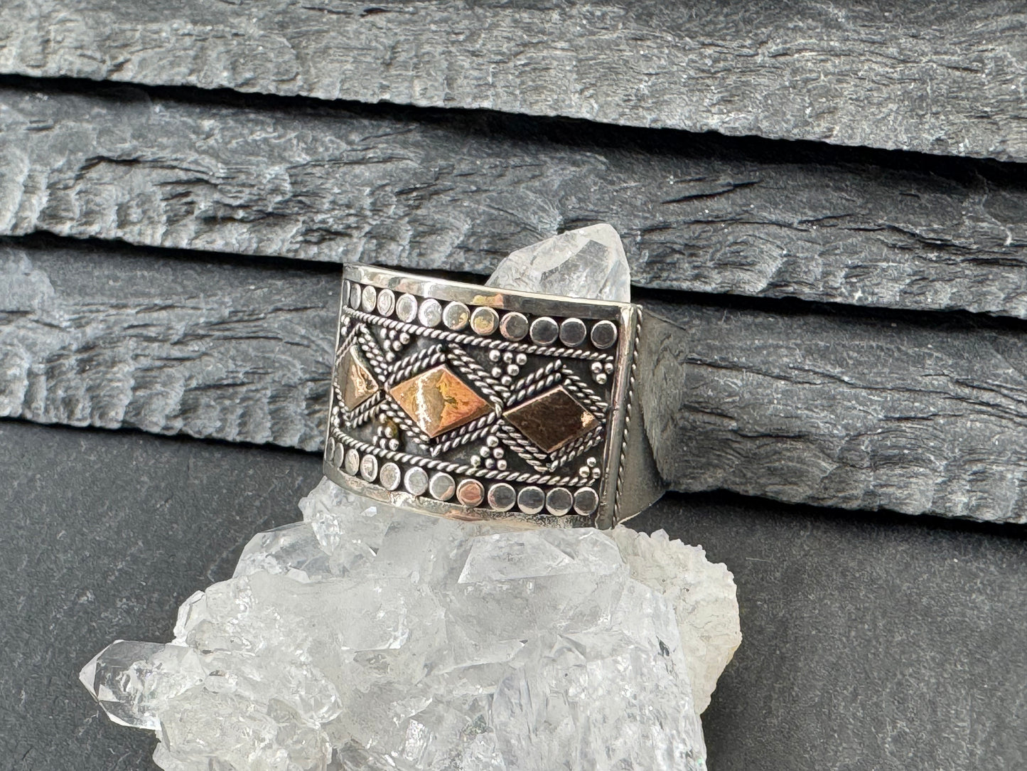 Tribal Sterling Silver Gold Platted ring 9.5US