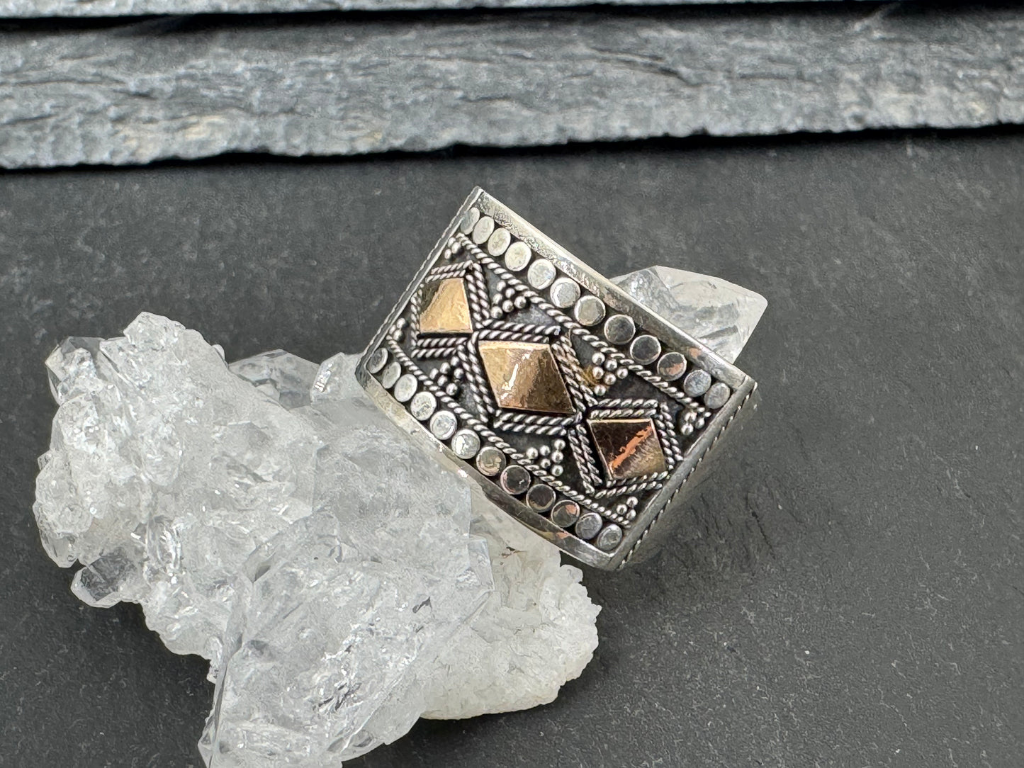 Tribal Sterling Silver Gold Platted ring 9.5US