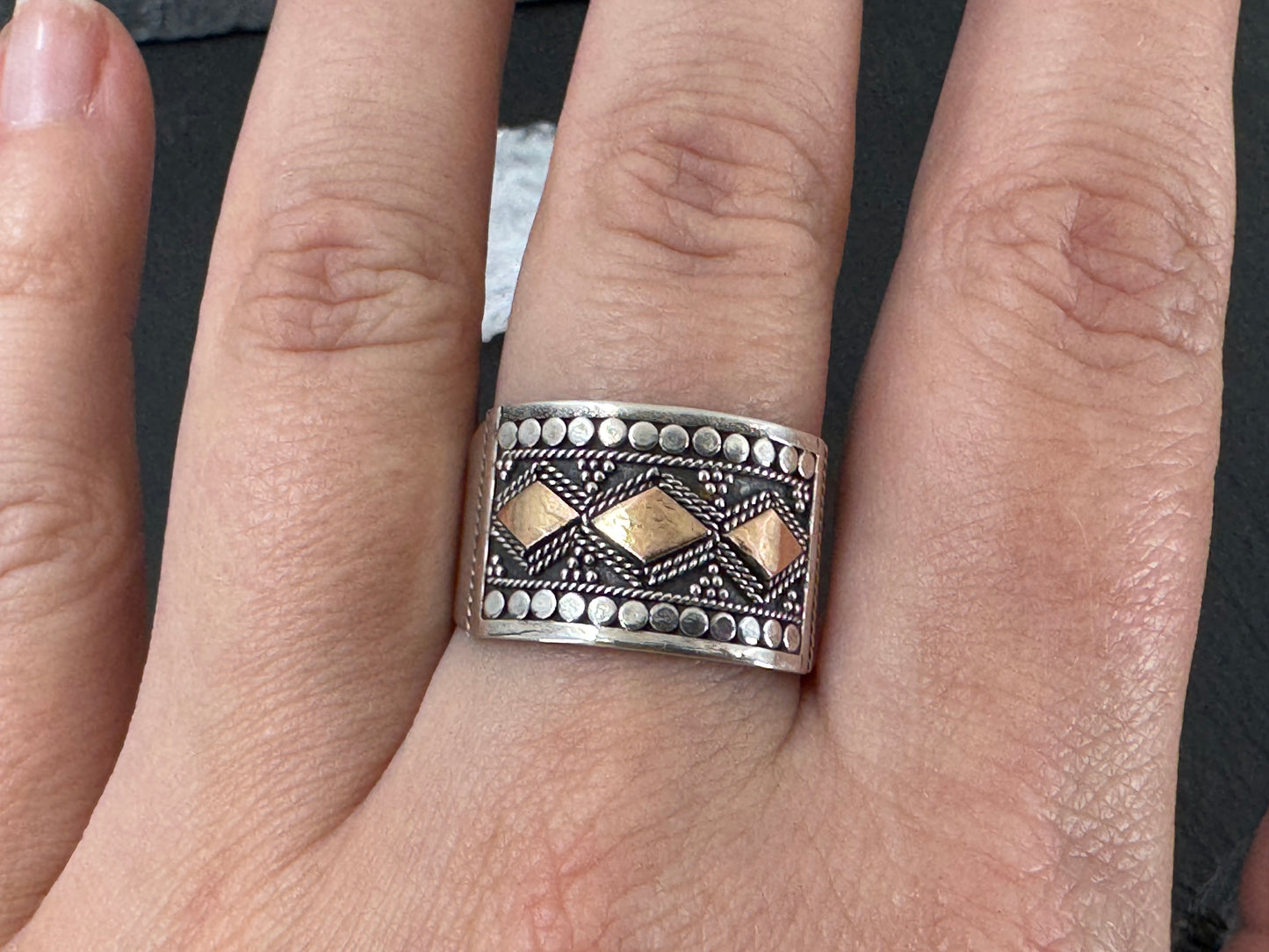 Tribal Sterling Silver Gold Platted ring 9.5US