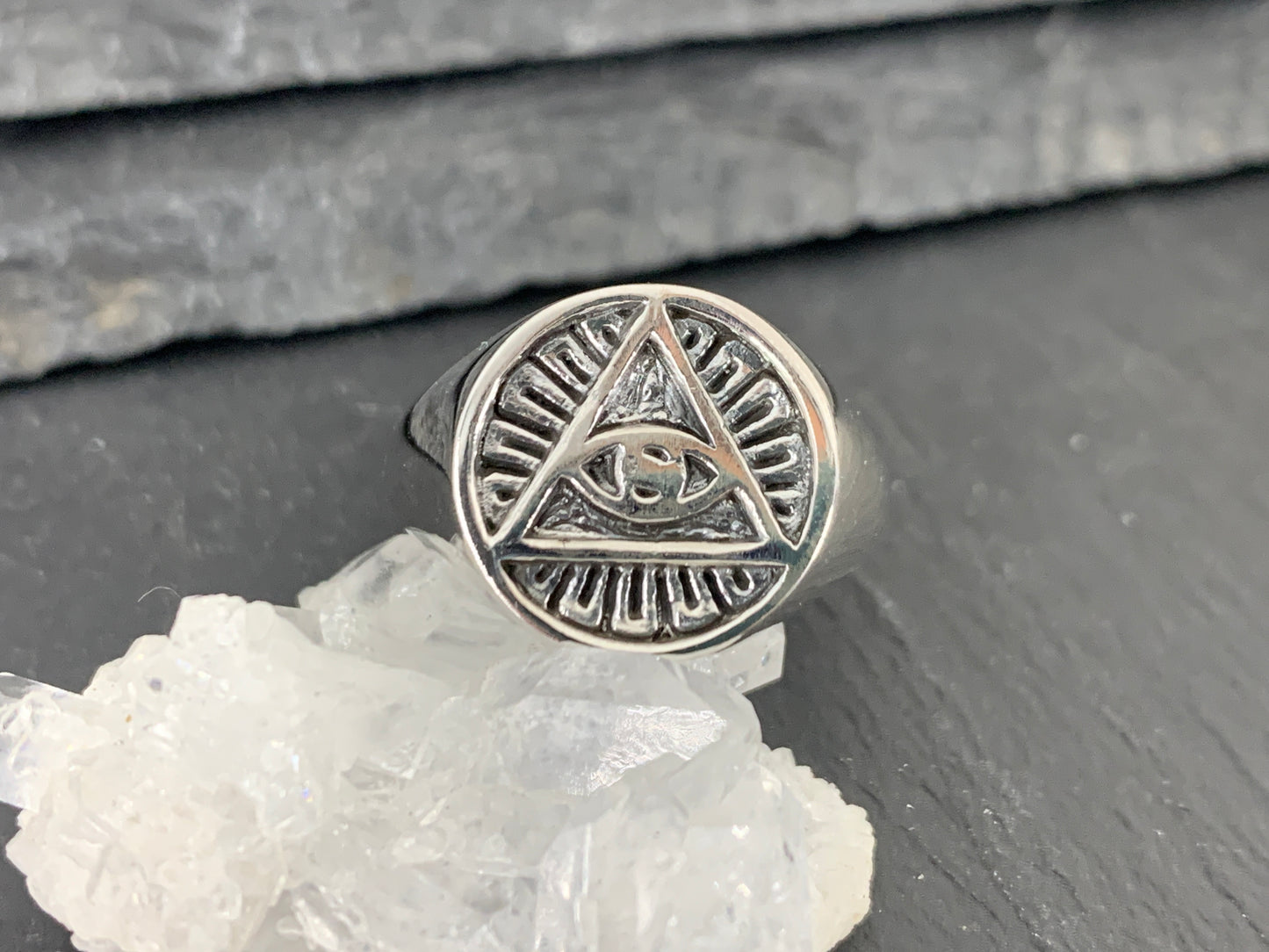 Sterling Silver All-Seeing Eye Ring • Triangle Symbol Ring • Mystic Occult Signet Ring