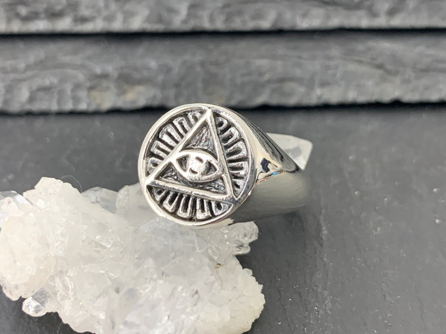 Sterling Silver All-Seeing Eye Ring • Triangle Symbol Ring • Mystic Occult Signet Ring