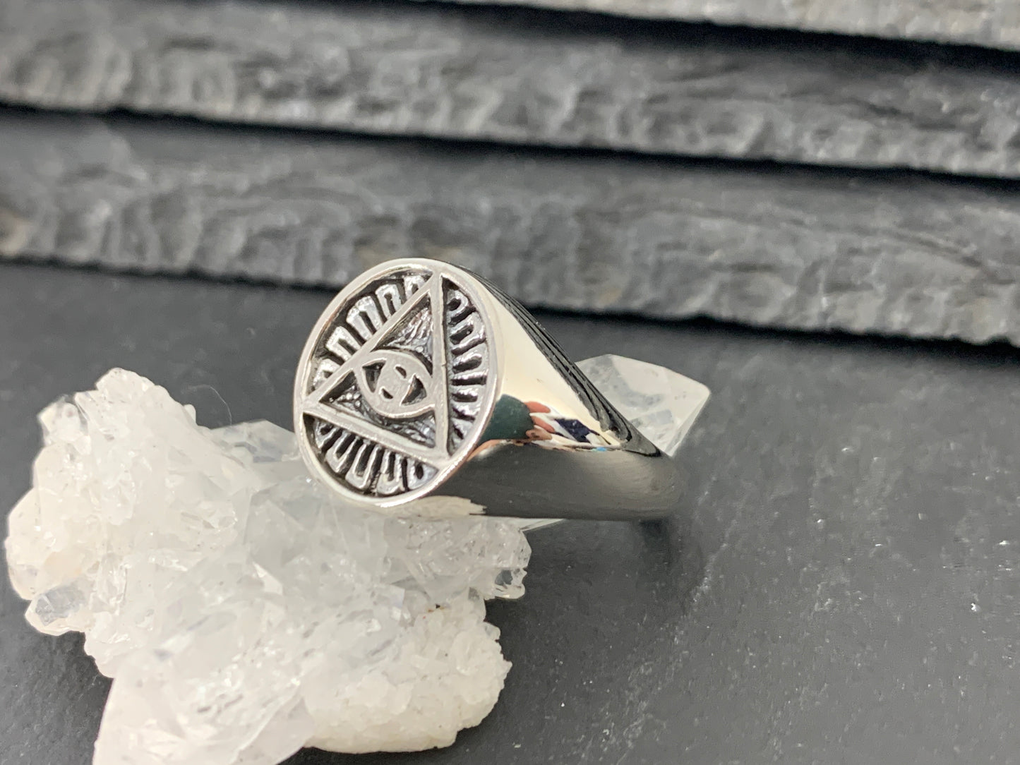 Sterling Silver All-Seeing Eye Ring • Triangle Symbol Ring • Mystic Occult Signet Ring