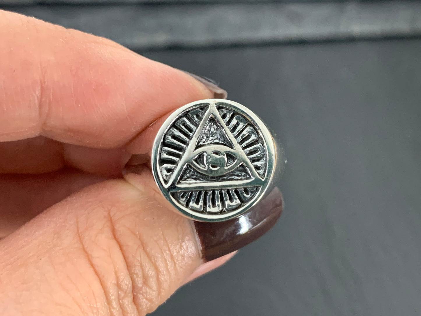 Sterling Silver All-Seeing Eye Ring • Triangle Symbol Ring • Mystic Occult Signet Ring