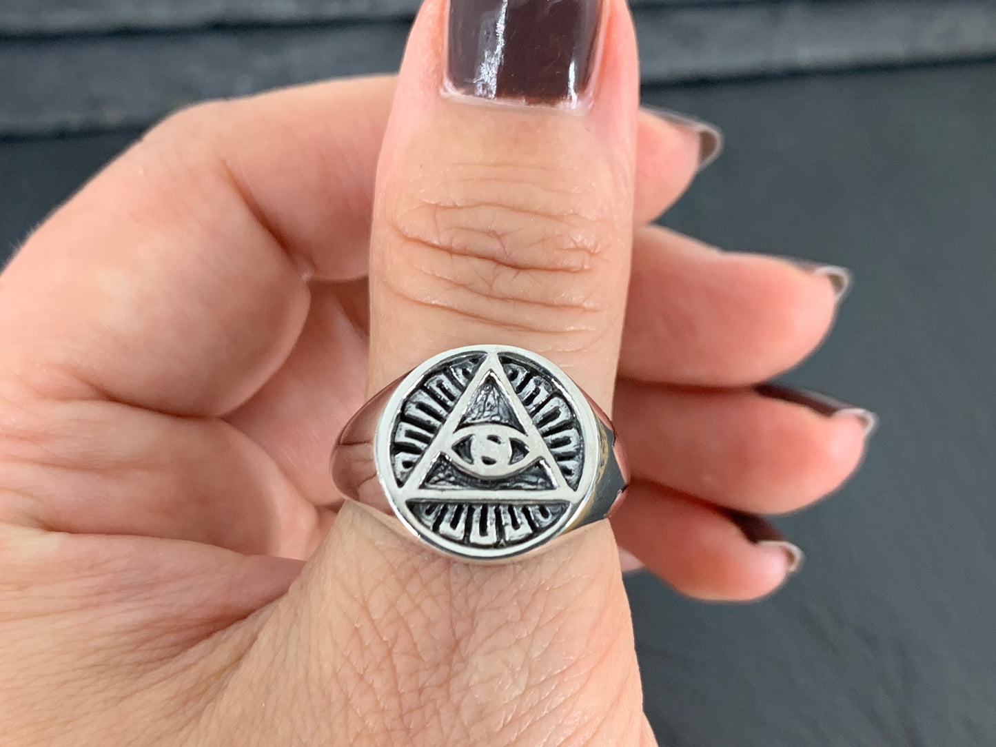 Sterling Silver All-Seeing Eye Ring • Triangle Symbol Ring • Mystic Occult Signet Ring