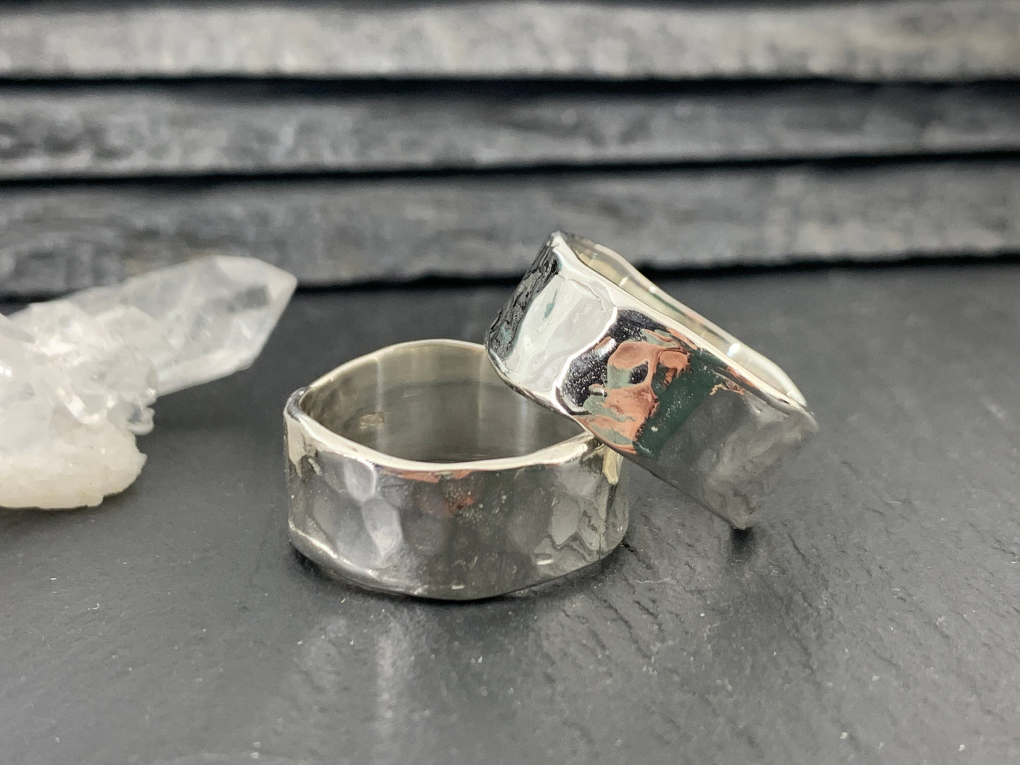 Wide Hammered Silver Band Ring. Rustic Unisex Jewelry