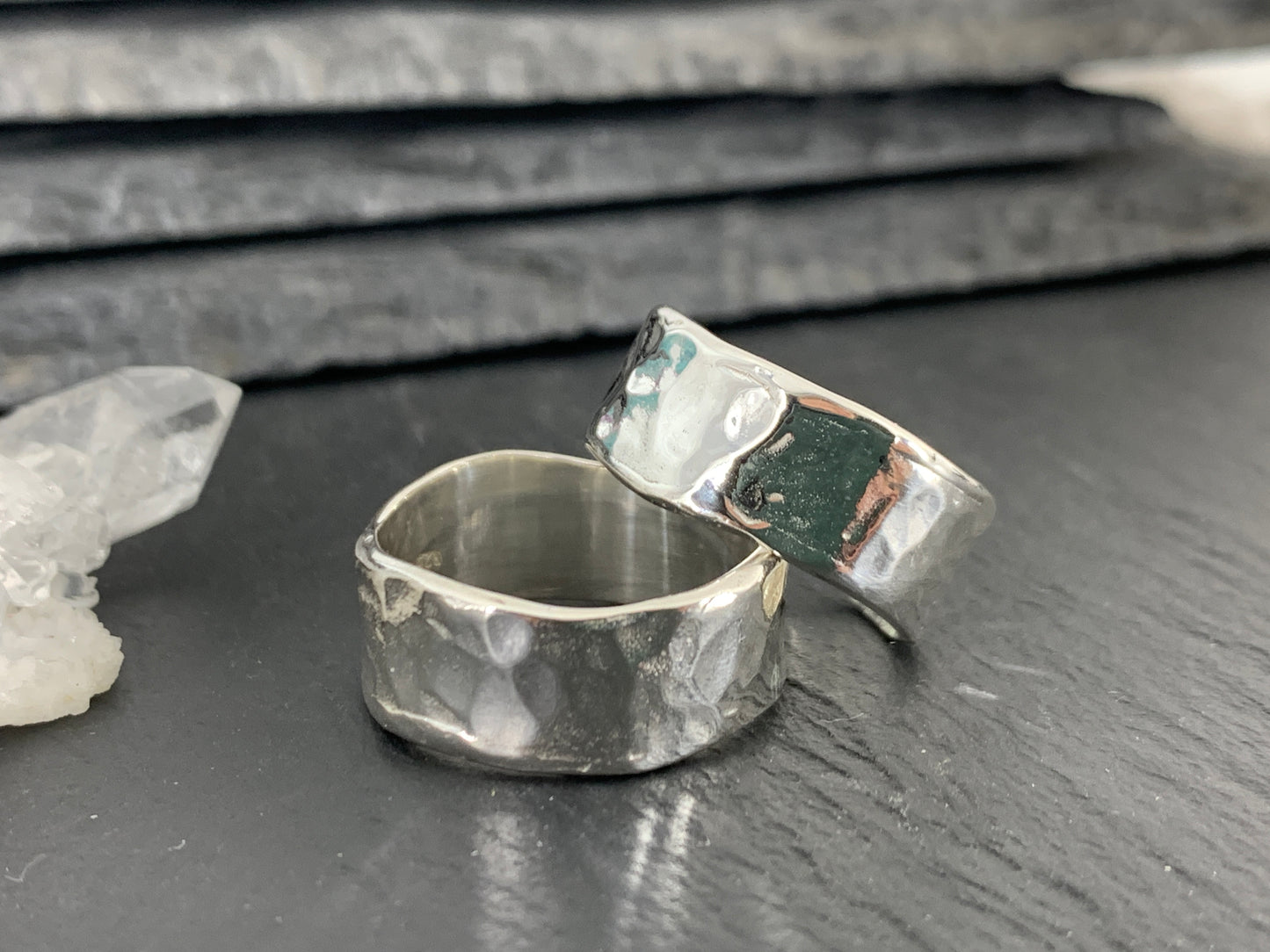 Wide Hammered Silver Band Ring. Rustic Unisex Jewelry
