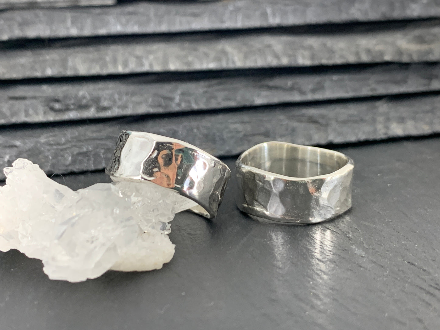 Wide Hammered Silver Band Ring. Rustic Unisex Jewelry