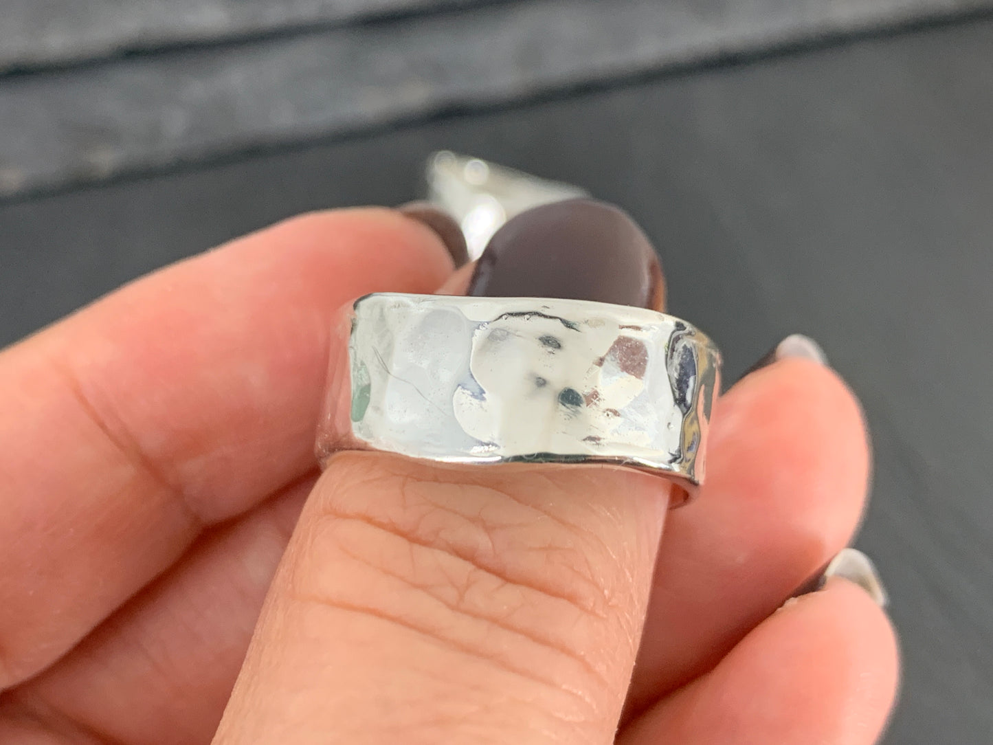Wide Hammered Silver Band Ring. Rustic Unisex Jewelry