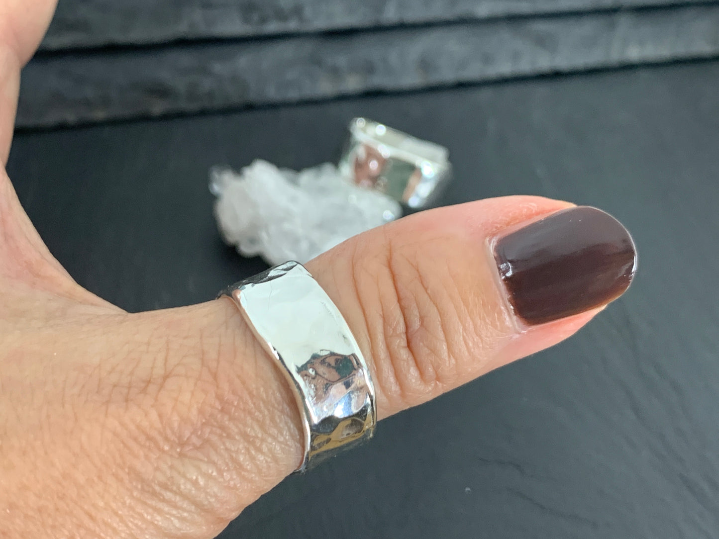 Wide Hammered Silver Band Ring. Rustic Unisex Jewelry