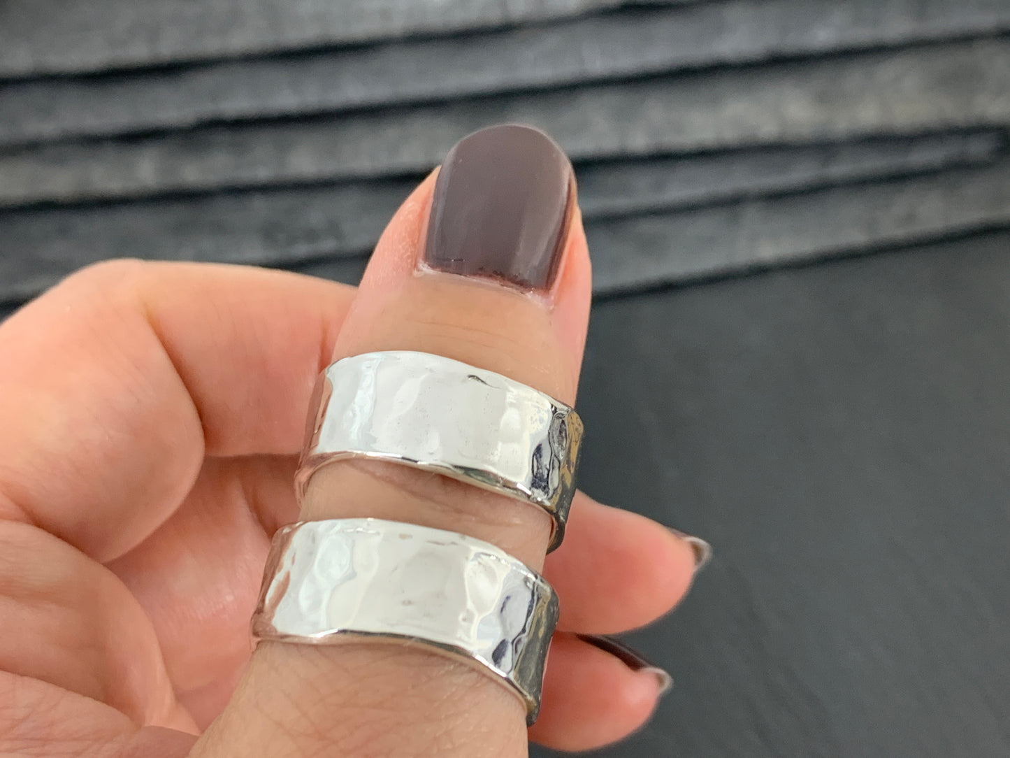 Wide Hammered Silver Band Ring. Rustic Unisex Jewelry