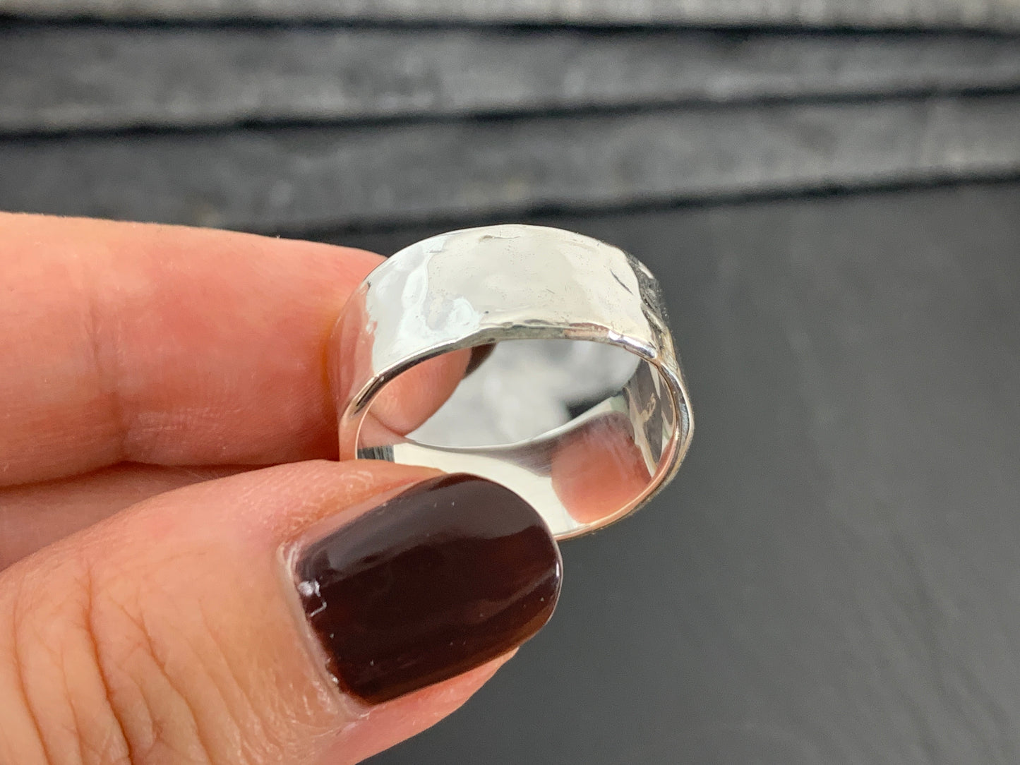 Wide Hammered Silver Band Ring. Rustic Unisex Jewelry