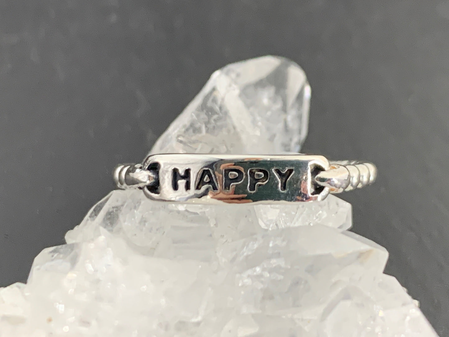 HAPPY Ring, Sterling Silver Word Ring, Inspirational Minimalist Jewelry, Dainty Positivity