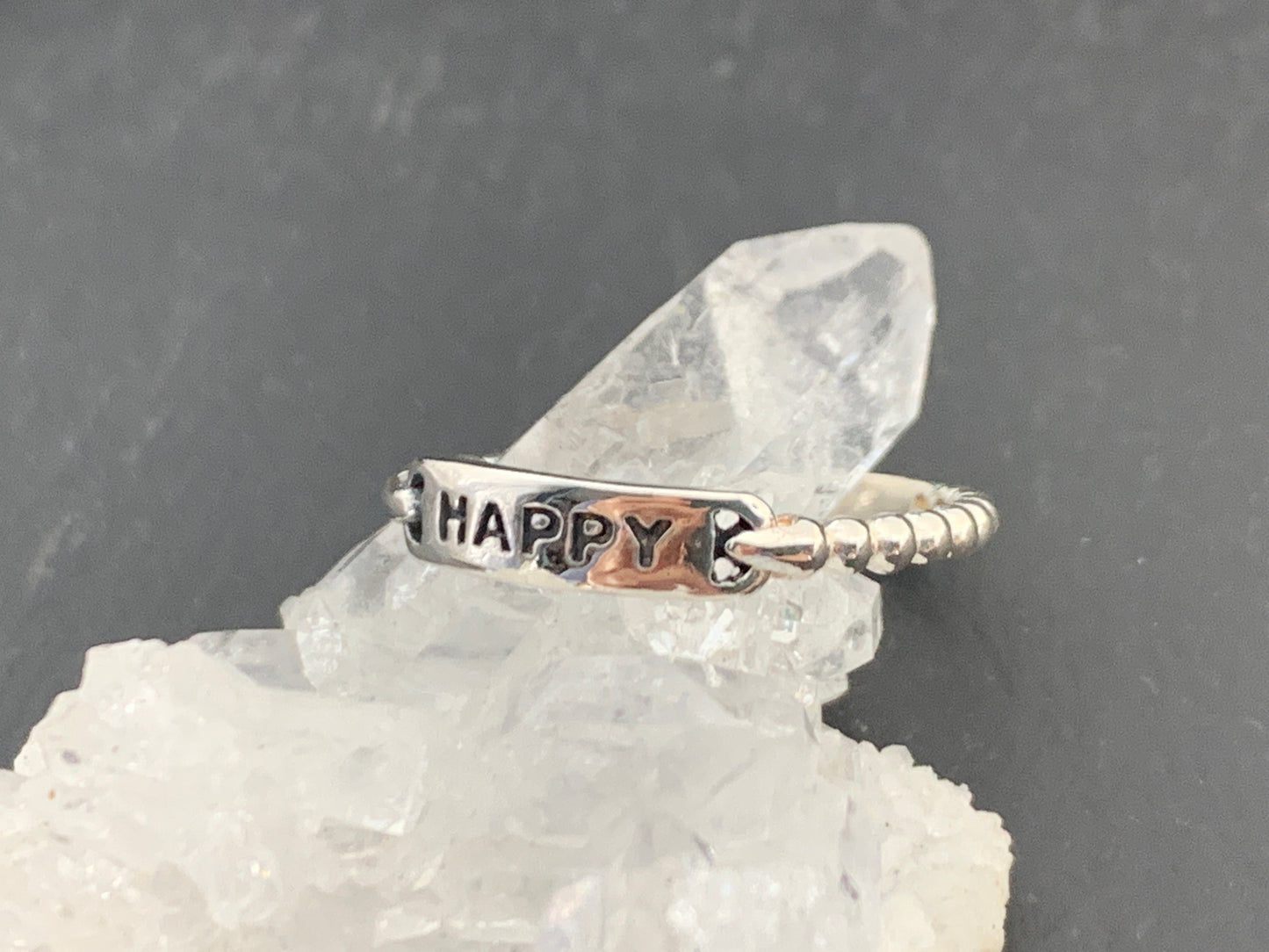 HAPPY Ring, Sterling Silver Word Ring, Inspirational Minimalist Jewelry, Dainty Positivity