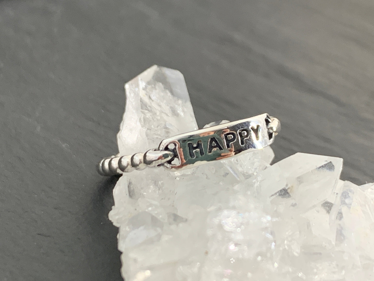 HAPPY Ring, Sterling Silver Word Ring, Inspirational Minimalist Jewelry, Dainty Positivity
