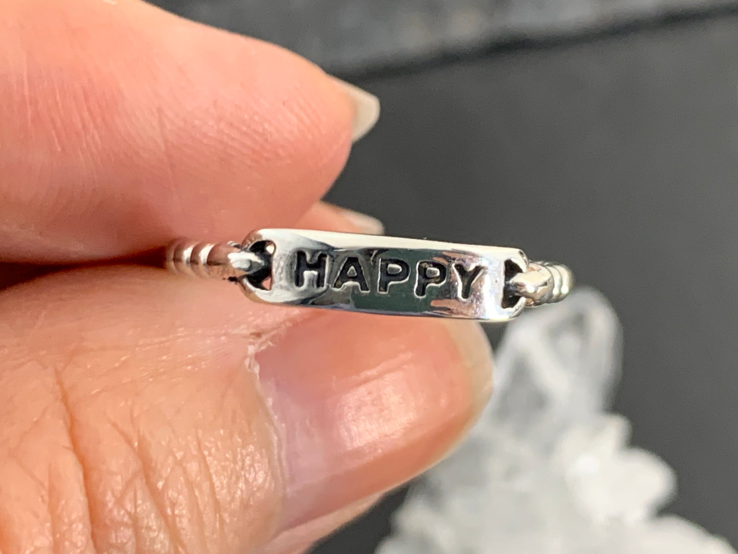 HAPPY Ring, Sterling Silver Word Ring, Inspirational Minimalist Jewelry, Dainty Positivity
