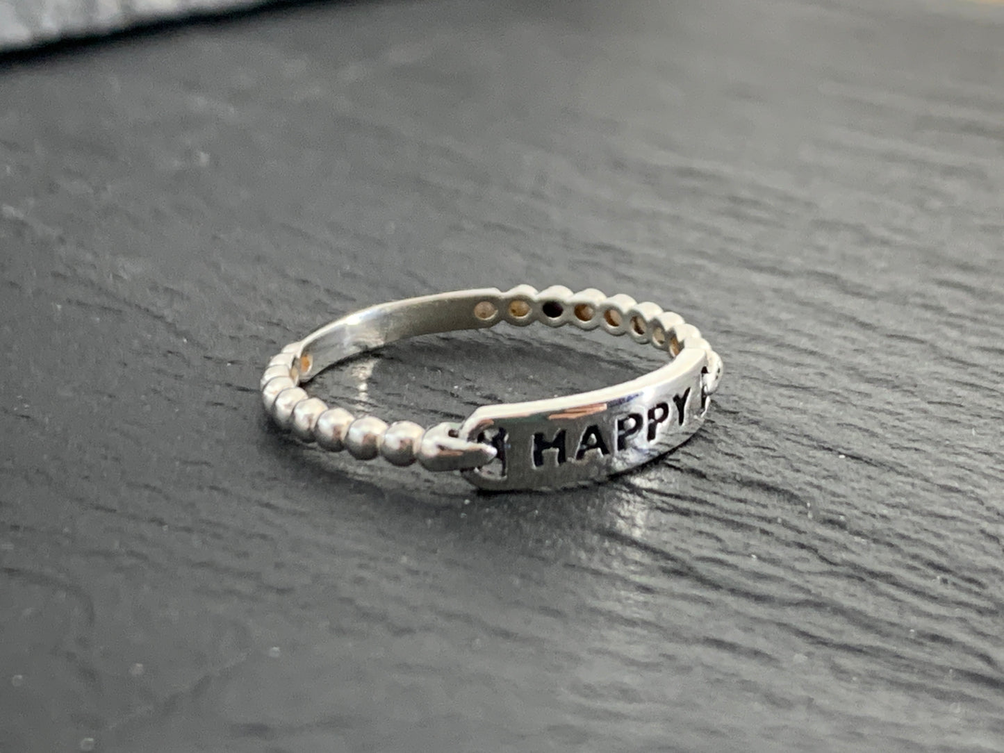 HAPPY Ring, Sterling Silver Word Ring, Inspirational Minimalist Jewelry, Dainty Positivity