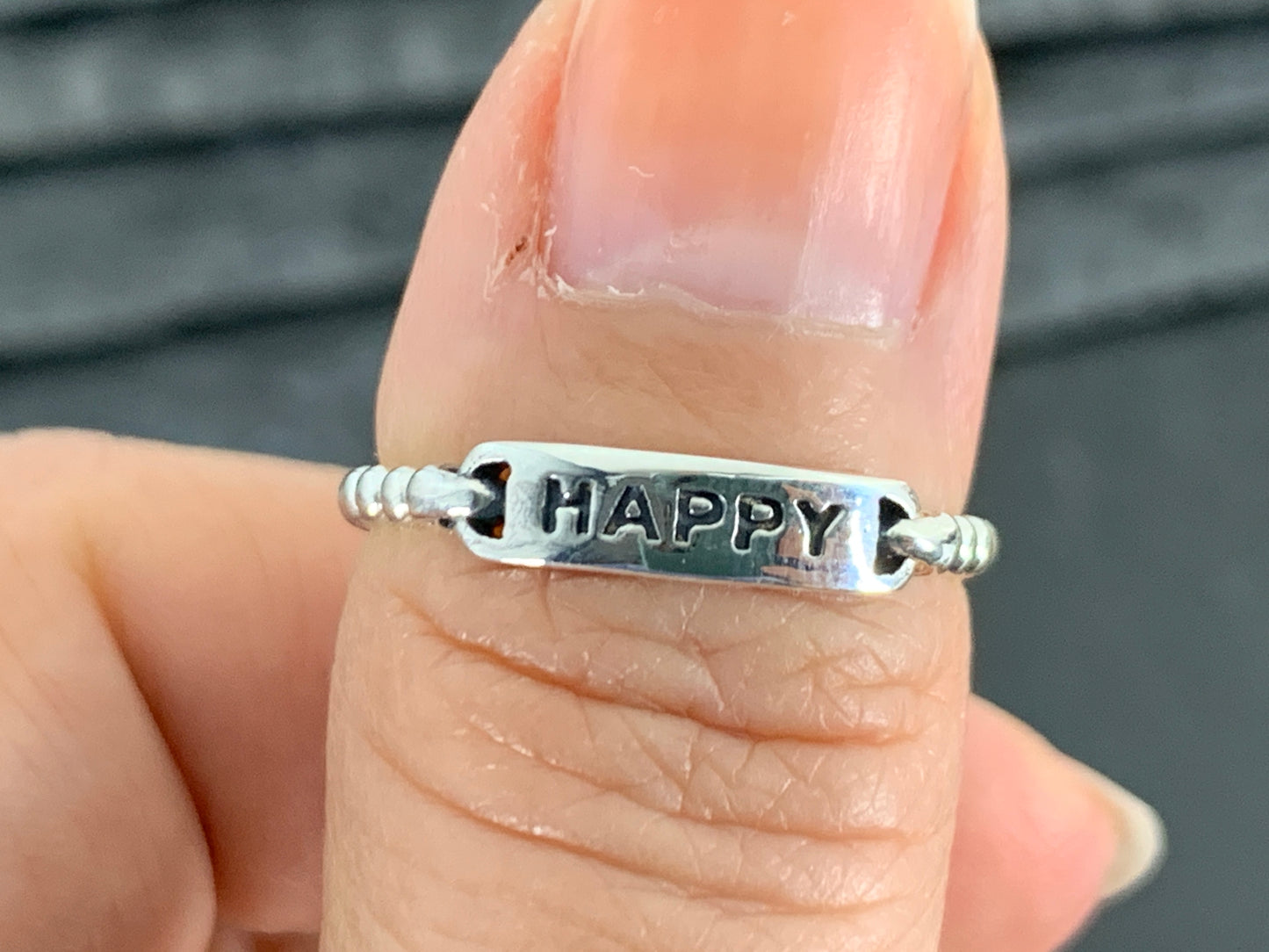 HAPPY Ring, Sterling Silver Word Ring, Inspirational Minimalist Jewelry, Dainty Positivity